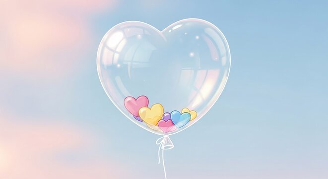 Transparent heart balloon with colorful hearts