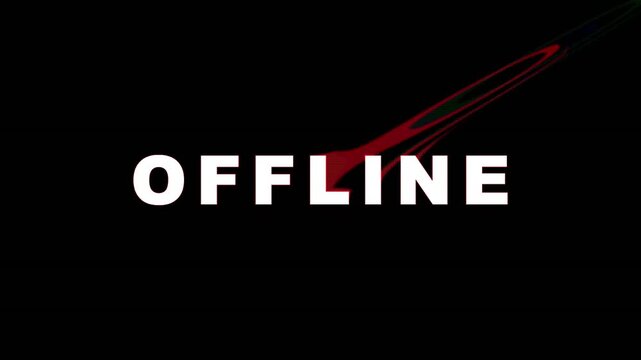 Red digital lines streak across black screen with OFFLINE text during broadcast interruption or system failure