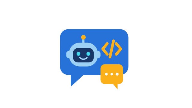 AI coding chatbot assistant provides automated software developer support in flat motion animation