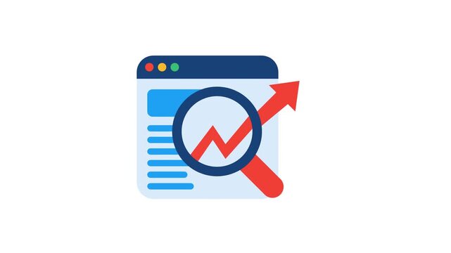 Flat motion animation of rising red growth arrow on web browser interface for data analytics