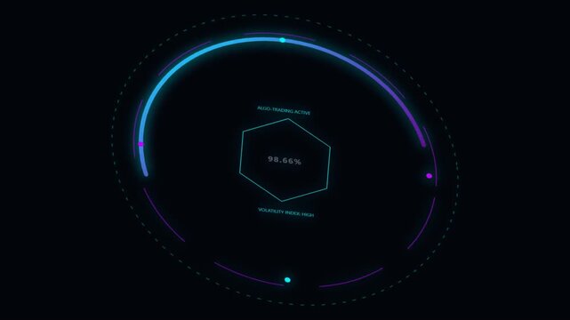 Futuristic Financial HUD Interface with Algorithmic Trading Active Status and Volatility Index Data