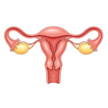 A highly detailed anatomical illustration depicting the essential organs of the human female reproductive system including the uterus and ovaries