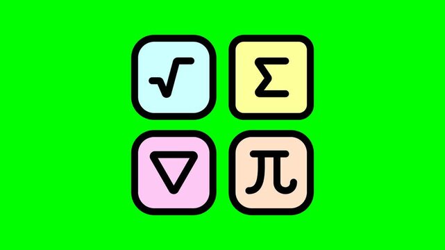Animated Math Symbols Icon Set with Morphing Pulse Effect Looping on Green Screen Chroma Key Background