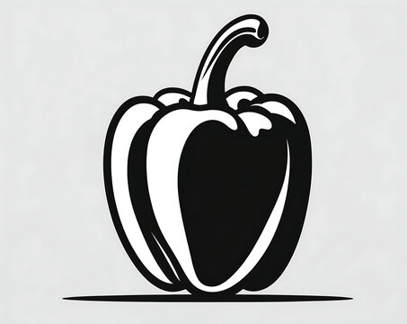 Vintage black and white bell pepper linocut icon illustration.