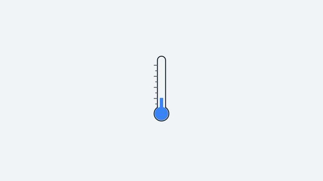 Minimalist animated blue thermometer icon representing cold weather. 4K Video