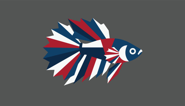 Geometric illustration of a betta fish styled with red, white, and blue colors of the flag of Thailand.
