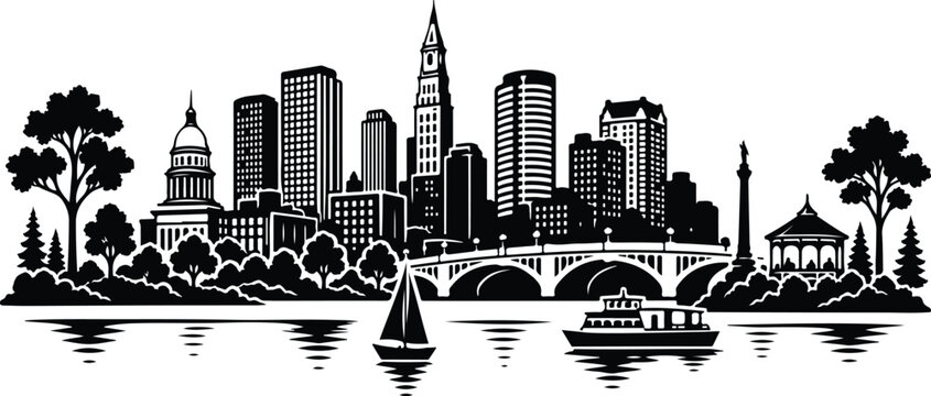 Hartford Skyline Silhouette Landscape Vector Illustration