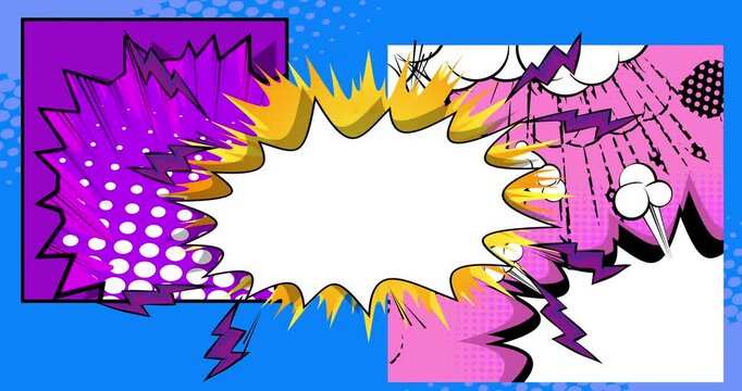 Cartoon background animation, comic book backdrop video. Retro comics pop art design.