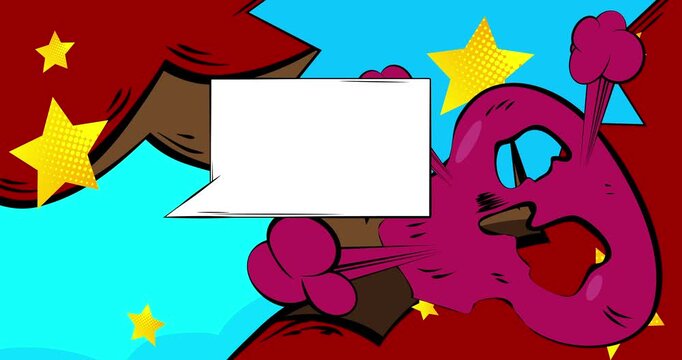 Cartoon background animation, comic book backdrop video. Retro comics pop art design.