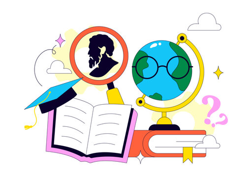 World Philosophy Day Vector Illustration Featuring Books, Ancient Philosopher, Light Bulb, Apple, Brain, Knowledge and Critical Thinking