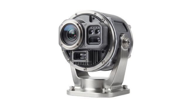 Industrial security camera, professional surveillance system equipment, high-tech monitoring device on white background