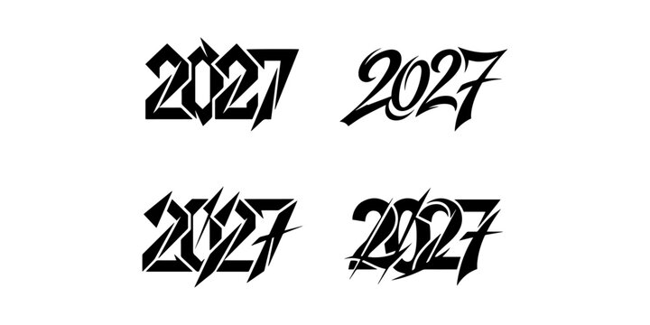 Set of four stylized 2027 year logos with sharp and aggressive typography