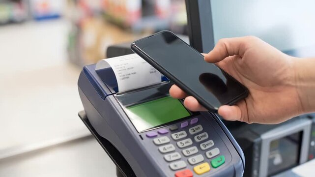 Instant Contactless NFC Smartphone Payment at Checkout Terminal