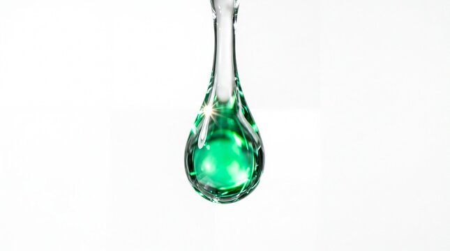 Single green water drop falling down