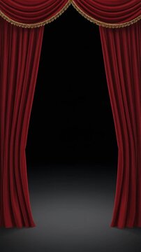 Red Stage Curtains Opening Vertical Animation Generative AI