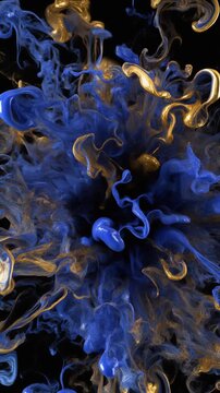 Abstract Blue and Gold Liquid Explosion on Black Background Generative AI