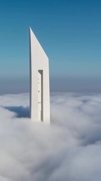 Minimalist White Skyscraper Above the Clouds Generative AI