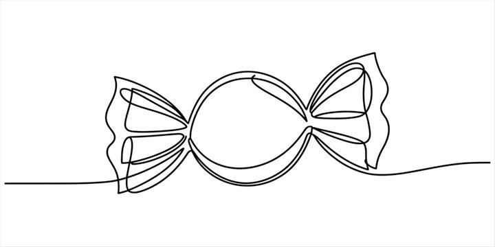 Single line drawing of candy wrapped in paper, graphic resource for sweet treats and celebration themes.
