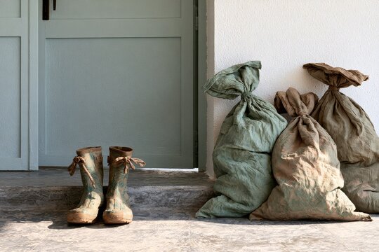 Sandbags, on a neutral surface with soft studio light and clean shadows