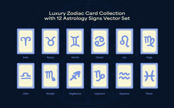 Luxury Zodiac Card Collection with Twelve Astrology Signs Vector Set