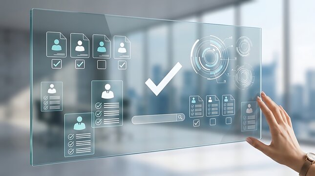 Human Resources Management Interface With Digital Candidate Profiles And Selection Checkmark