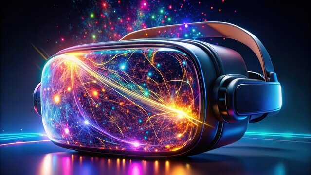 Vibrant Virtual Reality Headset with Colorful Abstract Background