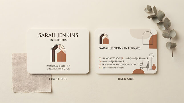 Sarah Jenkins Interiors Business Card Design Featuring Modern Arches and Geometric Shapes