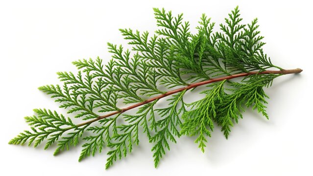 Lush Green Cedar Leaf Isolated on White Background for Design Use