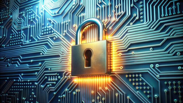 Digital Lock Over Circuit Board Design with Futuristic Elements
