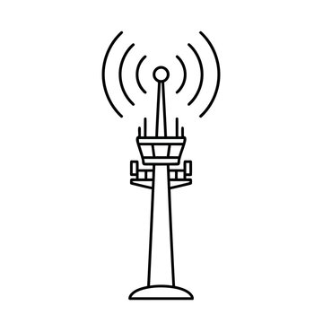 Communication tower with signal waves icon