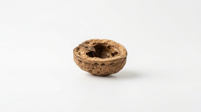 Empty walnut shell isolated on a white background with nut shell dry shell brown shell nut fragment isolated object natural texture ingredient nutrition background