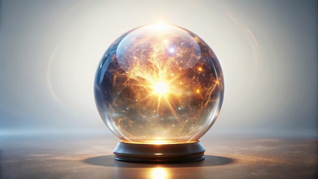 Glowing Crystal Sphere with Cosmic Elements and Radiant Light Effects