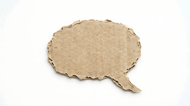 Torn piece of brown cardboard shaped like a speech bubble isolated on white background