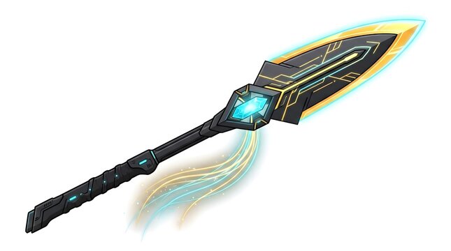 Futuristic Zulu Tribal Spear Weapon Concept, Sci-Fi African Assegai Game 
Asset Vector Illustration, Isolated on White Background