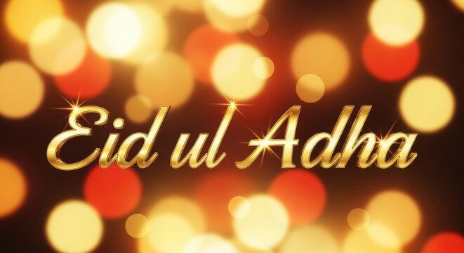 Eid ul Adha celebration with golden bokeh lights background.