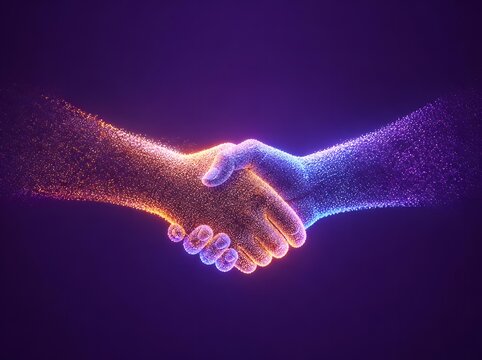 Glowing Light Particle Handshake for Business Collaboration