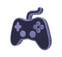 3d rendered game controller with a cord, light purple and dark blue, isolated on black background © Sabbir