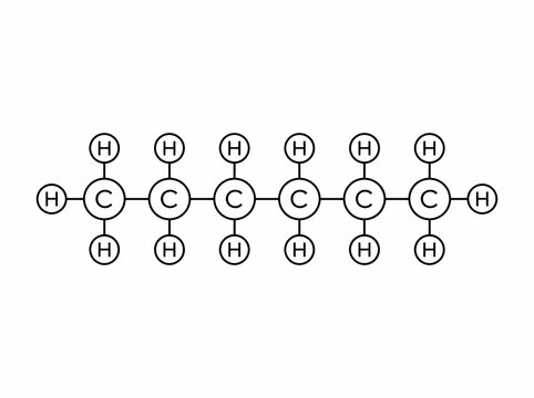 Structural Formula of Hexane Molecule Representing Alkanes with Carbon and Hydrogen Atoms in a Linear Chemical Chain Configuration