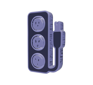 3d rendered of an electrical power strip with three outlets and a plug on a white background electricity