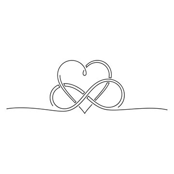 Heart and infinity symbol continuous line drawing on transparent background, eternal love