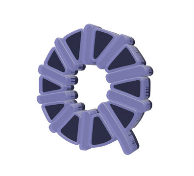 3d rendered toroidal inductor symbol in dark purple and light blue isolated on black background