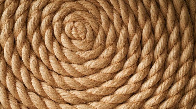 Coiled sisal rope texture laid in a flat spiral of coarse natural fibres