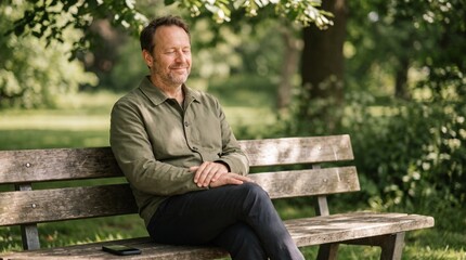 Fototapeta premium Man Taking a Mindful Break Outdoors for Mental Wellness 