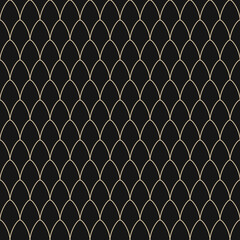 Art Deco seamless pattern with gold fish scales. Luxury geometric background. Elegant black and gold mermaid scale vector wallpaper. © Md Azraf Hussain If