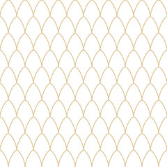 Art deco gold fish scale pattern, elegant geometric seamless background, luxury thin line scallop texture, minimalist golden vector wallpaper © Md Azraf Hussain If