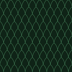 Emerald green fish scale pattern, seamless mermaid skin vector background, elegant geometric scalloped line art for textile design © Md Azraf Hussain If
