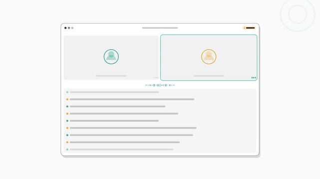 AI meeting summarizer window animation. Live transcript lines folding into summary bullets and action checklist for online meeting notes automation concept. Seamless loop motion graphic in 4k