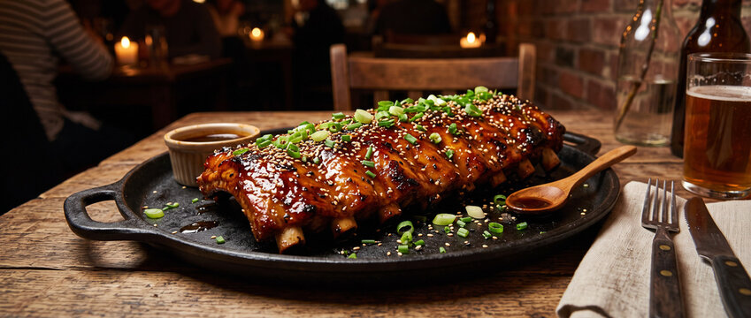 Travers de porc grill&eacute;s au barbecue sauce caram&eacute;lis&eacute;e et ciboulette