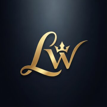Elegant Gold Monogram Logo with Crown on Dark Background.