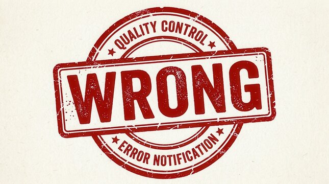 Red grunge rubber stamp with the word wrong and quality control text isolated on a clean white background design